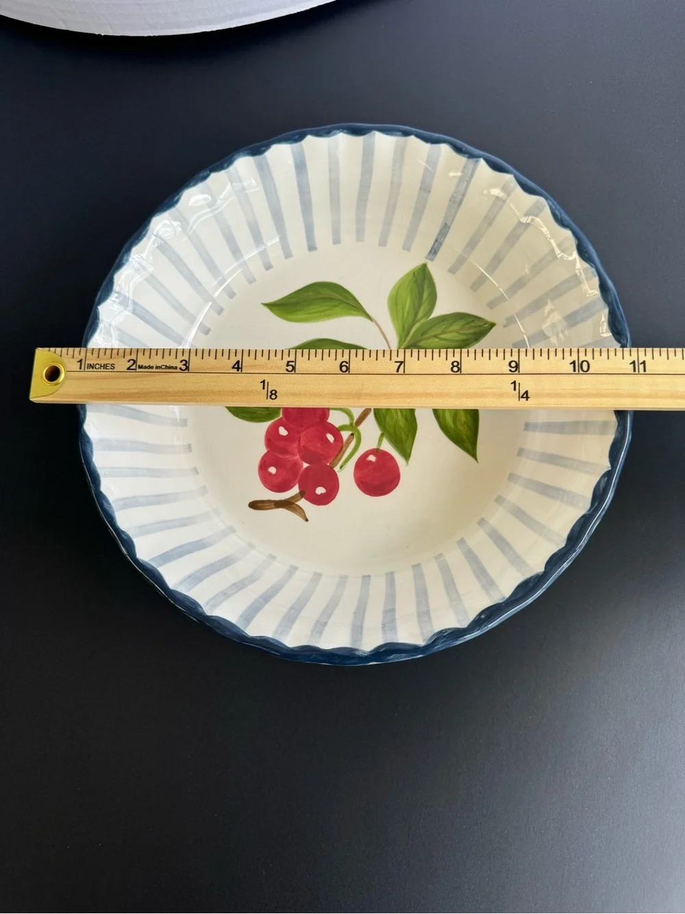 Hand-Painted Blue and White Ceramic Serving Bowl with Leaf Motif